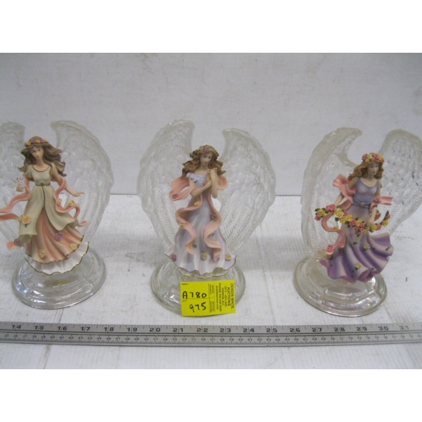 3 CRYSTAL ANGEL FIGURINES