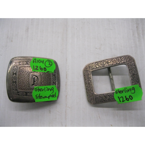 2 STERLING STAMPED NAVAJO BELT BUCKLES