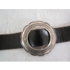 Image 4 : SIGNED TOM BAHE SILVER WOLF PATTERN BELT BUCKLE W/STERLING SILVER BADGES ON LEATHER BELT