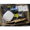 Image 3 : 2 FLATS OF DISHWARE, SM. IRONING BOARD, STRAINERS, GARBAGE CAN, ETC.