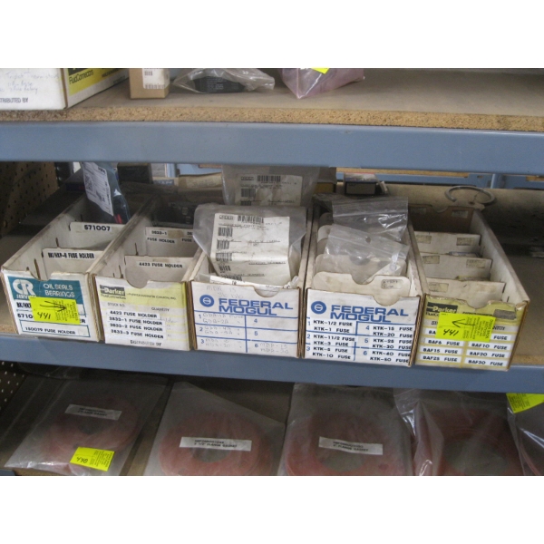 5 FLATS OF MISC. FUSES, RESISTORS, ETC.