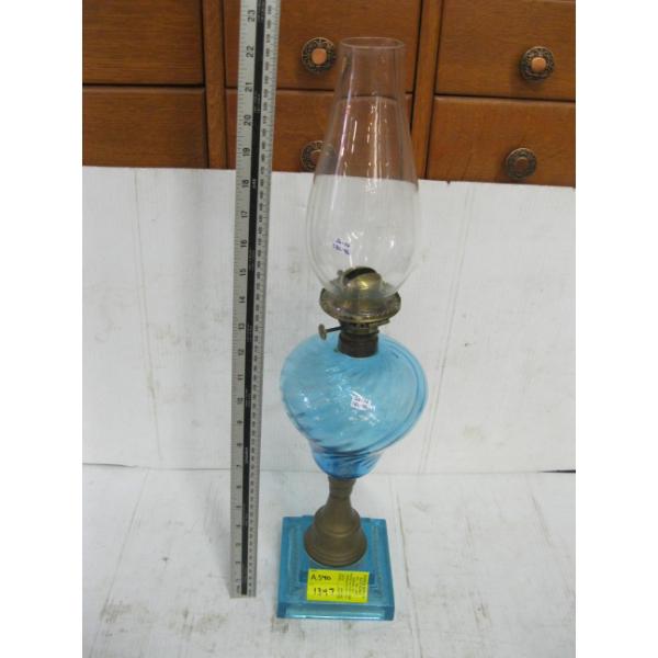 BLUE GLASS OIL LAMP