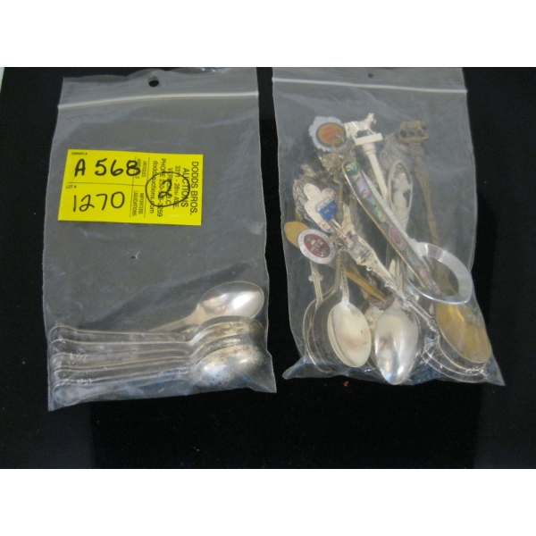 1 BAG STERLING SILVER SPOONS & 1 BAG COLLECTOR SPOONS