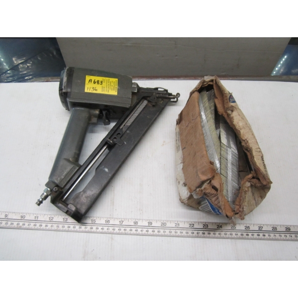 GREY AIR NAILER W/PART BOX OF NAILS