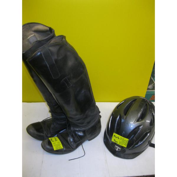 PAIR OF RIDING BOOTS & A HELMET