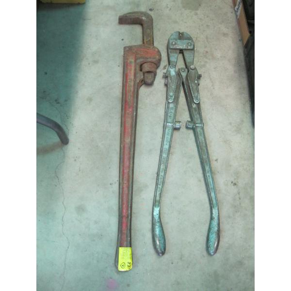 36" RIGID PIPE WRENCH & PAIR OF BOLT CUTTERS/CRIMPER