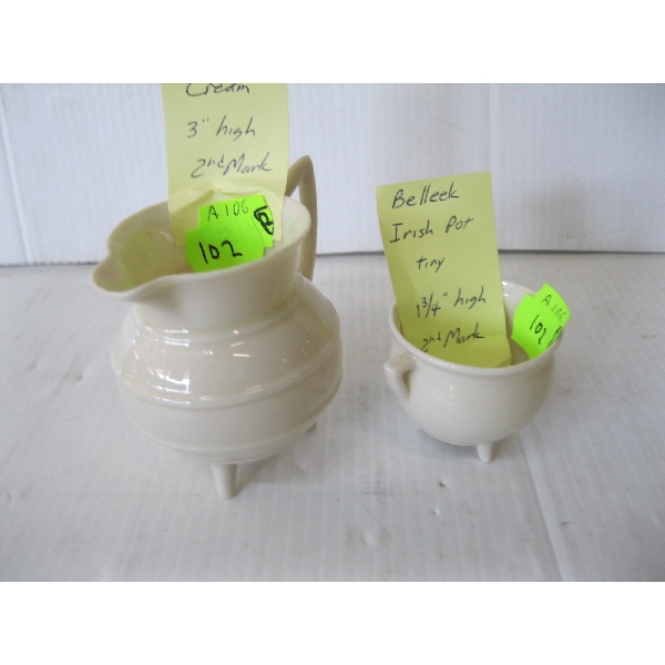 BELLEEK IRISH POT CREAM, 2ND MARK, & BELLEEK IRISH POT TINY, 2ND MARK