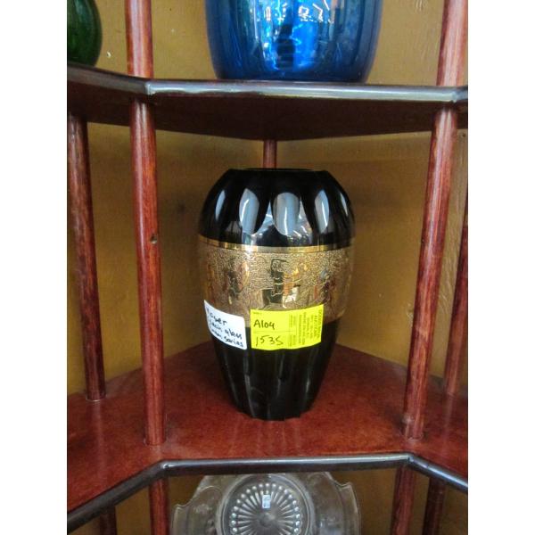 MOSER CZECH GLASS ROMAN SERIES VASE - AMETHYST, GOLD, GILT FRIEZE