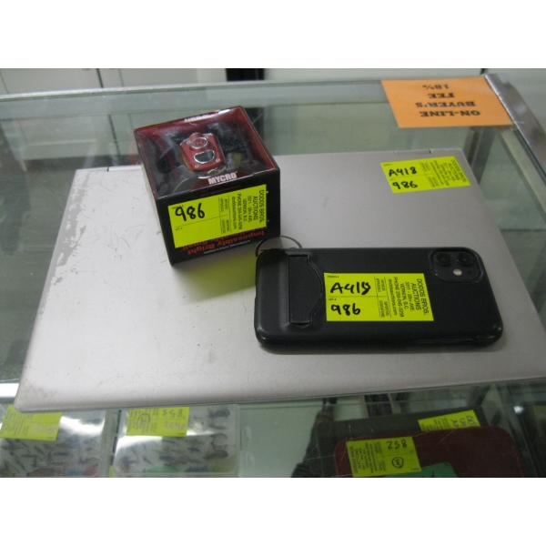 DELL LAPTOP, NO CORD, A NEW NEBO RECHARGEABLE POCKET LIGHT & APPLE CELLPHONE, PW PROTECTED