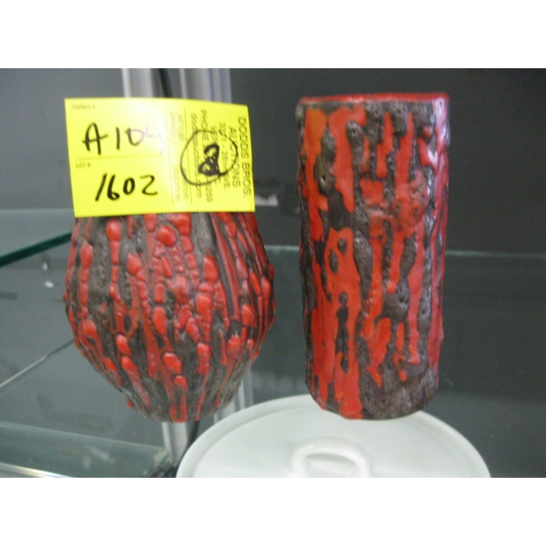 2 WEST GERMAN CERAMANO RUBIN VASES
