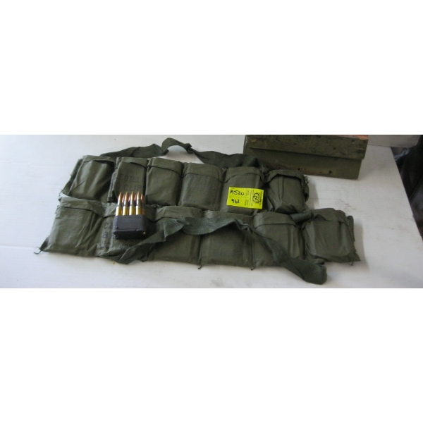 2 VINTAGE MILITARY 30 CALIBER AMMO BELTS - CAL 30 BALL M2 - 8 ROUND FULL CLIPS