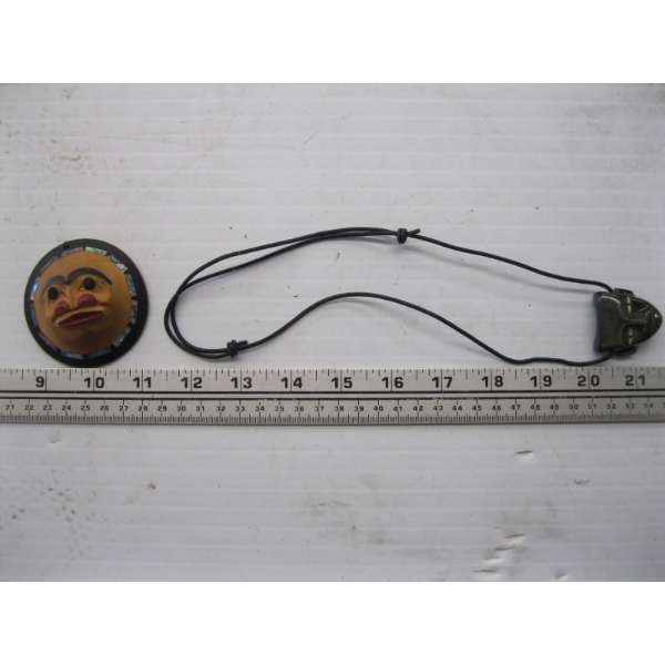 CARVED INLAY MOTHER OF PEARL NATIVE MOON MASK NECKLACE