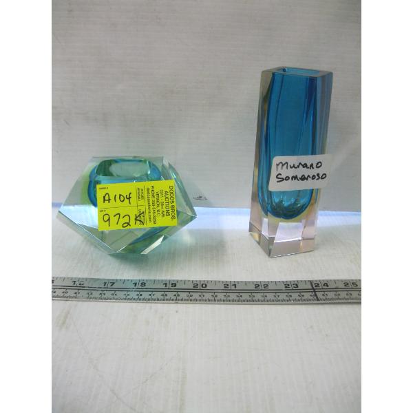 2 URANIUM GLASS MURANO SOMMERSO VASES