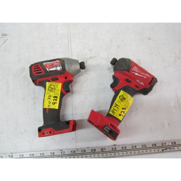 2 MILWAUKEE 1/4" HEX IMPACT DRIVERS - NO BATTERIES OR CHARGERS
