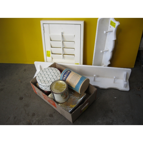 SCREW ON SHELF COAT HOOKS, TINS, ETC.