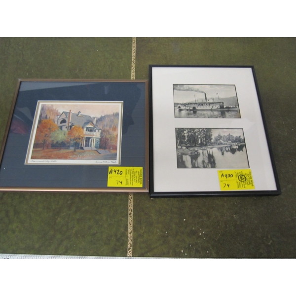 2 FRAMED PICTURES - GREENWOOD CITY HALL & KELOWNA