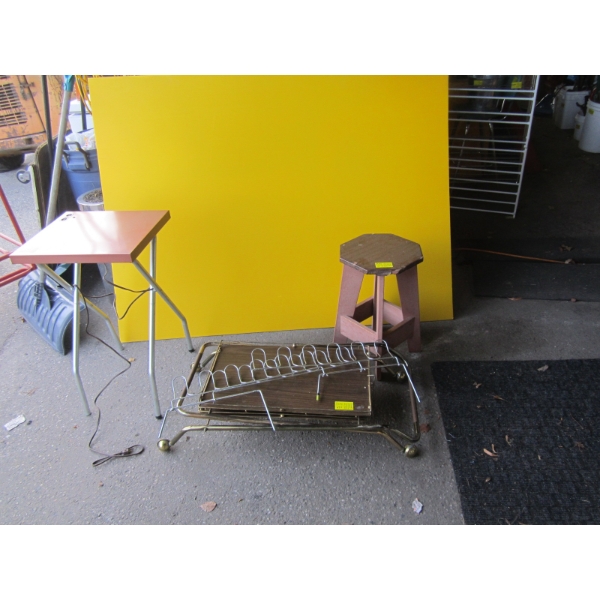 STOOL, PROJECTION TABLE & A FOLDING TEACART