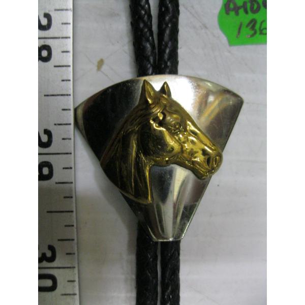 SILVER & GOLD NAVAJO BOLO TIE W/HORSE HEAD