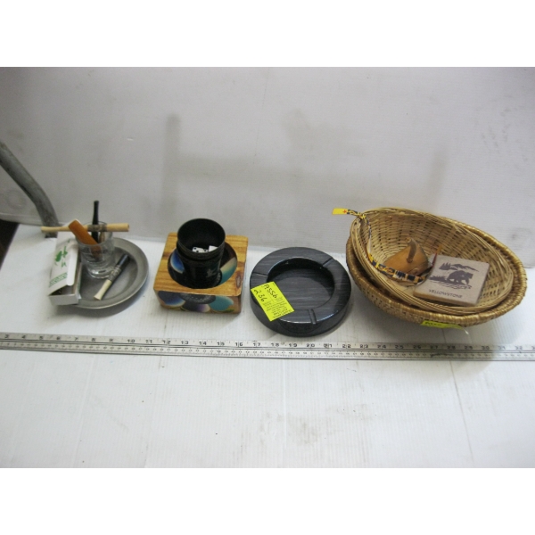 MISC. BASKETS, CIGARETTE HOLDERS, ASHTRAY, ETC.