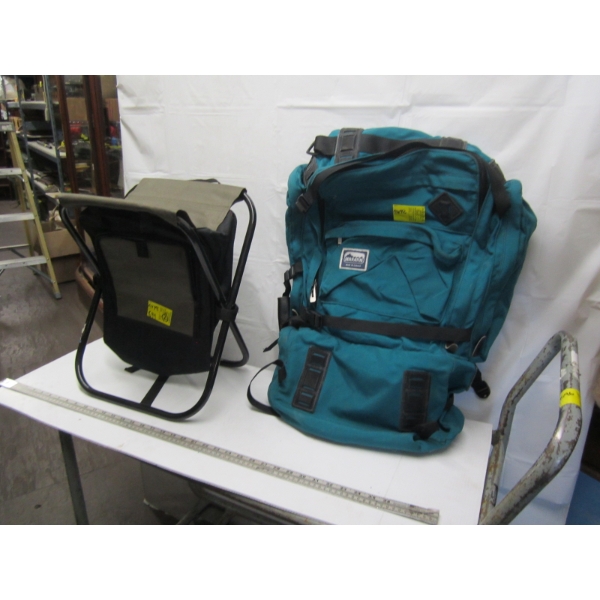 BACKPACK & A FOLDING STOOL