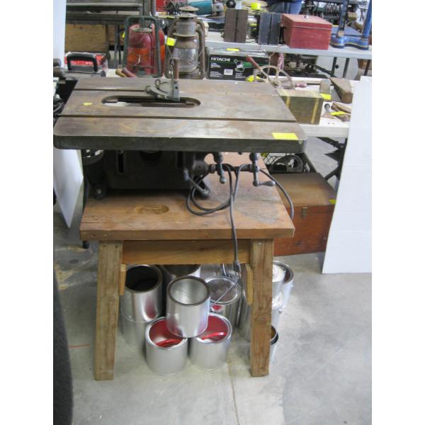 SM. TABLE SAW ON WOOD STAND - NO MOTOR