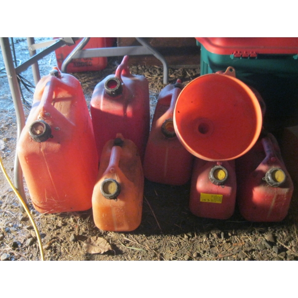 ASST. PLASTIC FUEL CANS, FUNNEL, ETC.