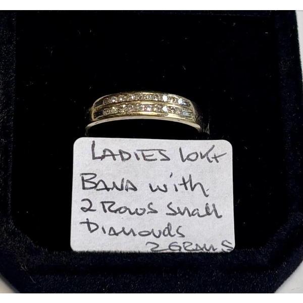 LADIES 10KT BAND W/2 ROWS SMALL DIAMONDS - 2G - SZ 7 