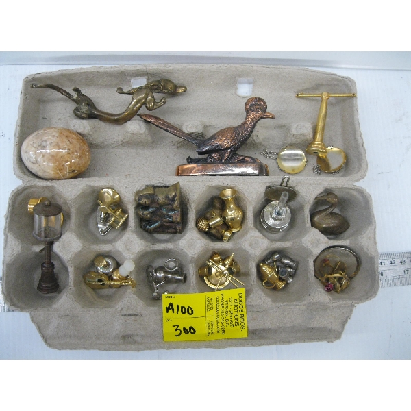 TRAY OF ASST. SM. FIGURINES, MARBLE EGG, ETC.