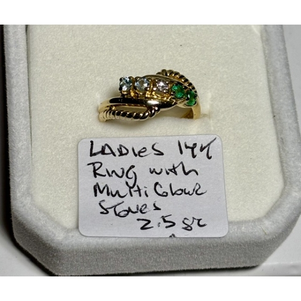 LADIES 14KT RING W/MULTI COLOR STONES, 2.5G, SZ 4 3/4