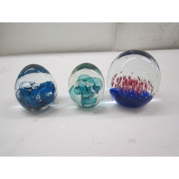3 GLASS PAPER WEIGHTS