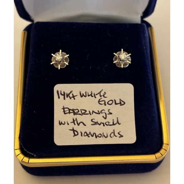 14KT WHITE GOLD EARRINGS W/SMALL DIAMONDS