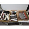 Image 1 : 3 BOXES OF ASST. TRAIN ITEMS - CARS, TRUCK, VANS, BUILDINGS, ETC.