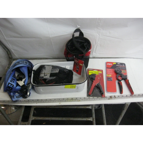 MISC. WIRE STRIPPER, LOCKING PLIERS, HUSKY BAG, ETC.