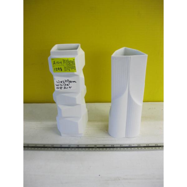 2 WHITE GERMAN OP ART VASES