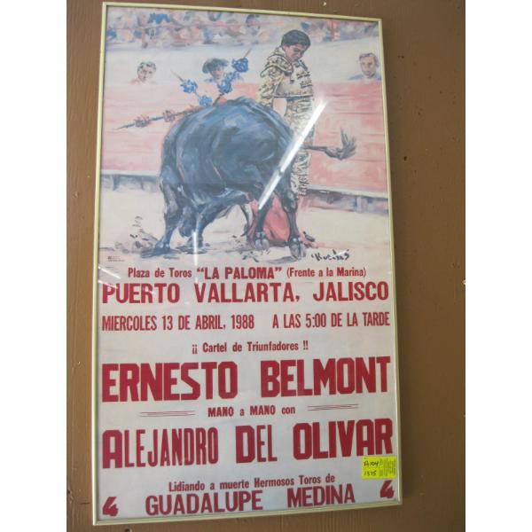 FRAMED ORIGINAL POSTER 1988 BULL FIGHTING ADVERTISEMENT