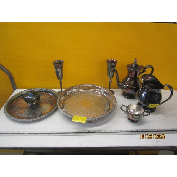 ASST. SILVER PLATE - SERVING TRAYS, TEAPOT, ETC.