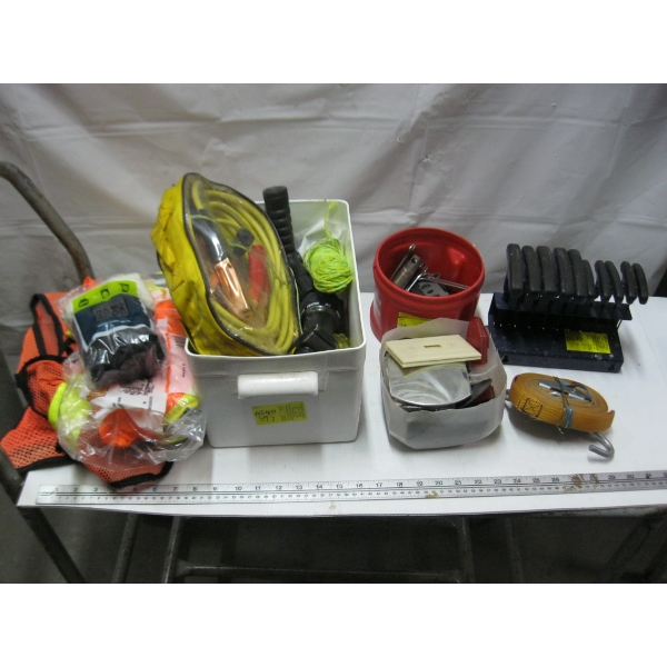MISC. REFLECTIVE VEST, JUMPER CABLES, ALLAN KEY SET, ETC.