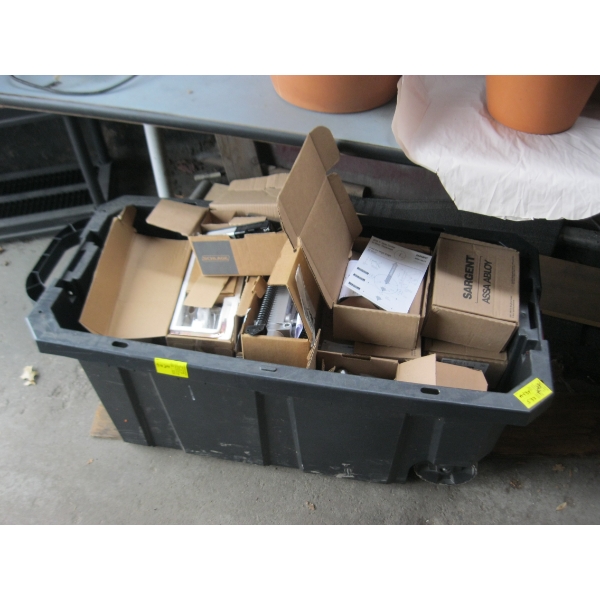 LG. BOX OF ASST. NEW & USED DOOR HARDWARE, ETC.