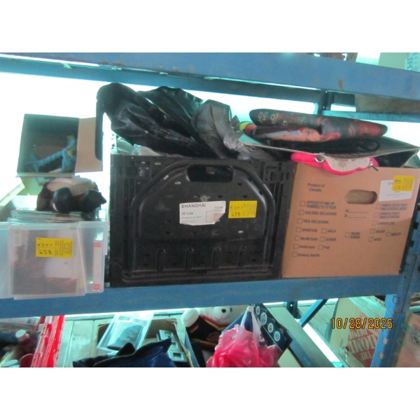3 BOXES MISC. CDs, MINI BASEBALL GLOVE, FIRST AID KIT, TOYS, ETC.