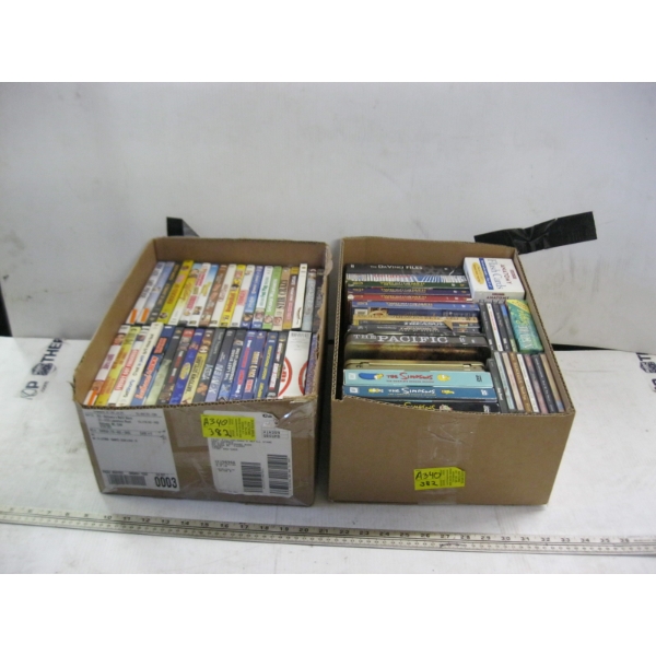 2 BOXES OF DVDs & CDs