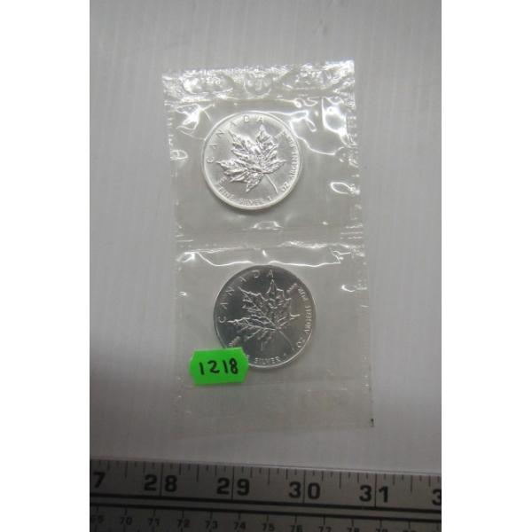 2 CDN 1 OZ. .999 FINE SILVER MAPLE LEAF COINS, 2001 (TAX EXEMPT)