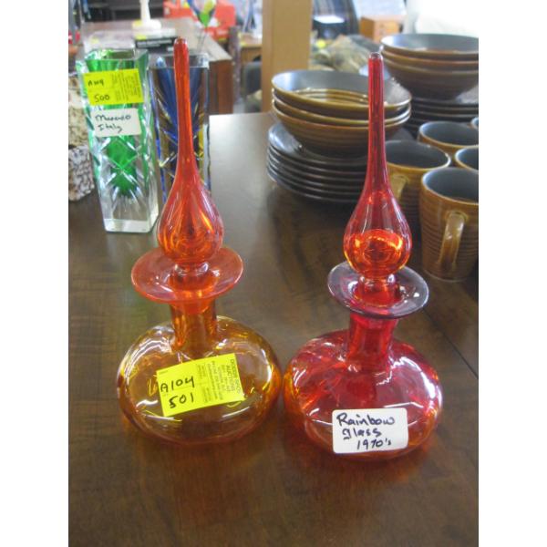 2 RAINBOW GLASS VINTAGE DECANTERS