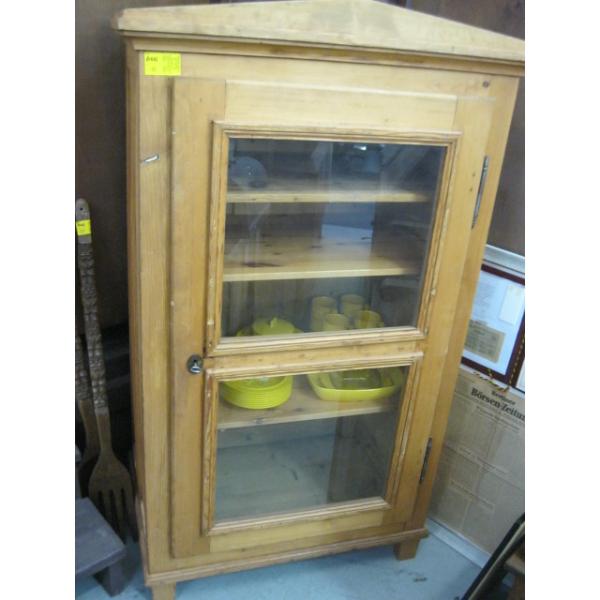 GLASS DOOR LOCKING PINE CABINET