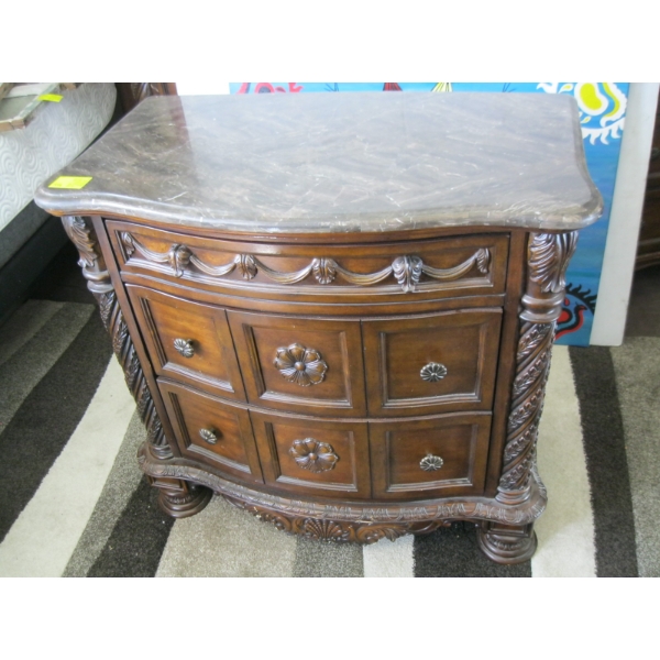 MARBLE TOP LG. 3 DRAWER NIGHTSTAND