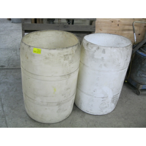 2 PLASTIC BARRELLS/GARBAGE CANS