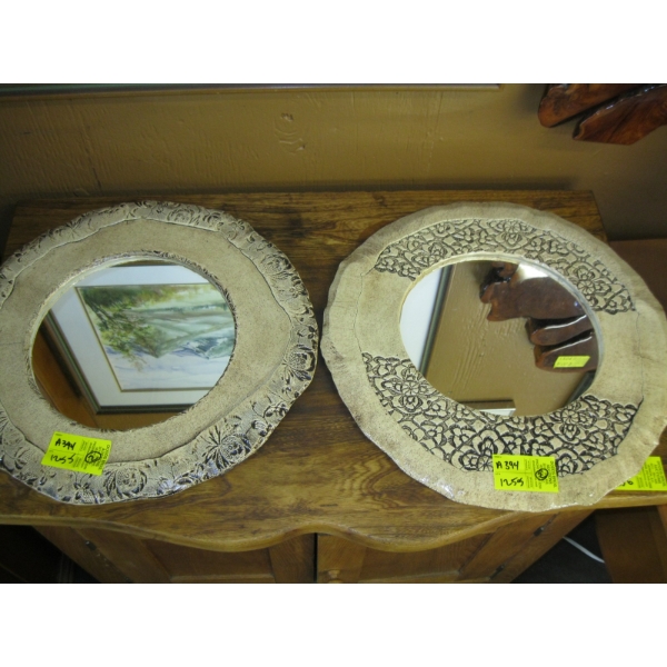 2 POTTERY FRAMED WALL MIRRORS