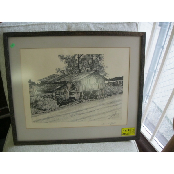 FRAMED SIGNED PICTURE OF OLD BARN