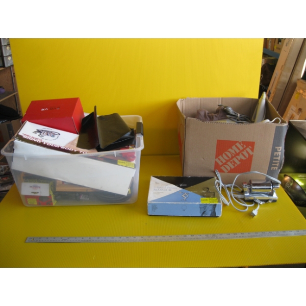 BOX & BIN OF MISC. MASSAGERS, ETC.