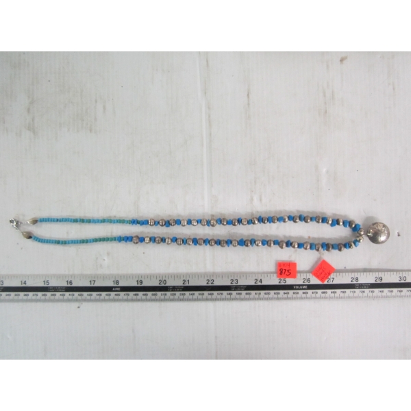 TURQUOISE & SILVER NAVAJO HANDMADE BENCH BEADS NECKLACE
