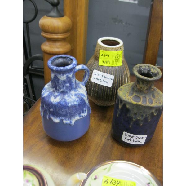 3 PIECES OF WEST GERMAN MCM POTTERY VASES